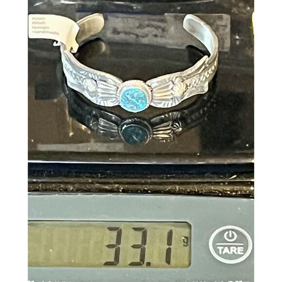 Native American NAVAJO Sterling Kingman Turquoise Cuff Bracelet by Kevin Billah - Picture 16 of 16